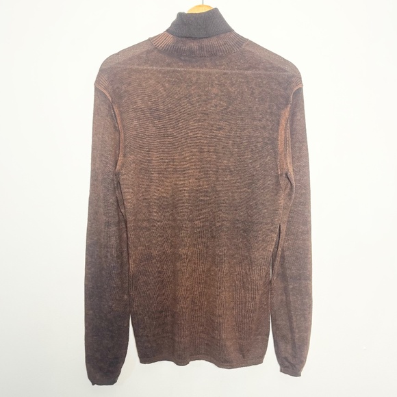 John Varvatos Artisan Turtleneck w Reverse Print Brown Silk Cashmere Sweater - M - Picture 3 of 6